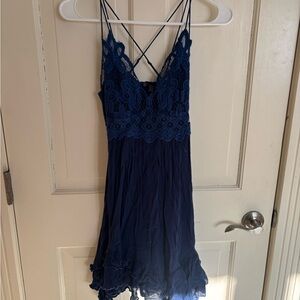FP Movement by Free People Blue Lace Mini Dress